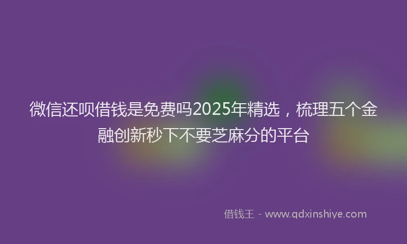 微信还呗借钱是免费吗2025年精选，梳理五个金融创新秒下不要芝麻分的平台