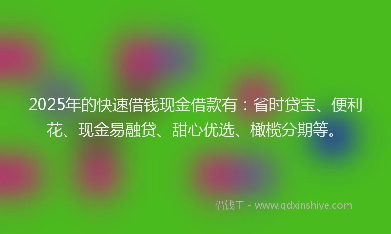 2025年的快速借钱现金借款有：省时贷宝、便利花、现金易融贷、甜心优选、橄榄分期等。