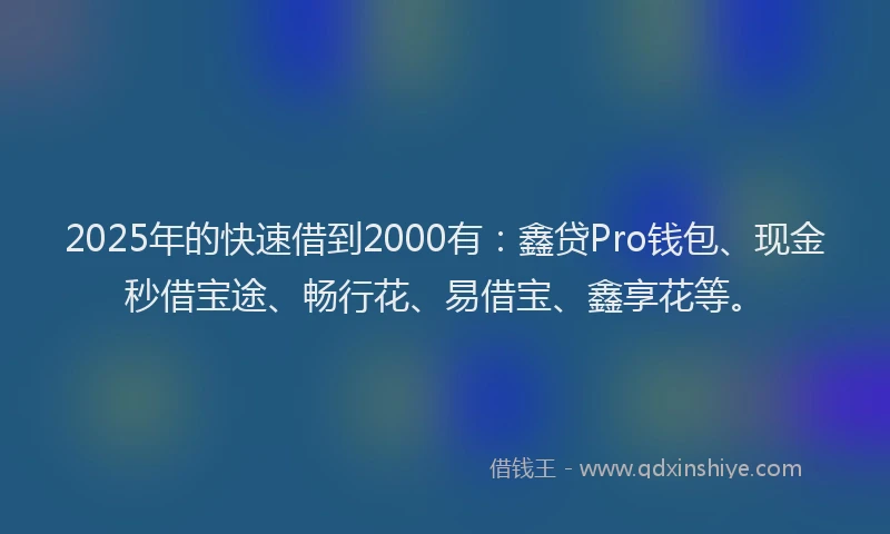 2025年的快速借到2000有：鑫贷Pro钱包、现金秒借宝途、畅行花、易借宝、鑫享花等。