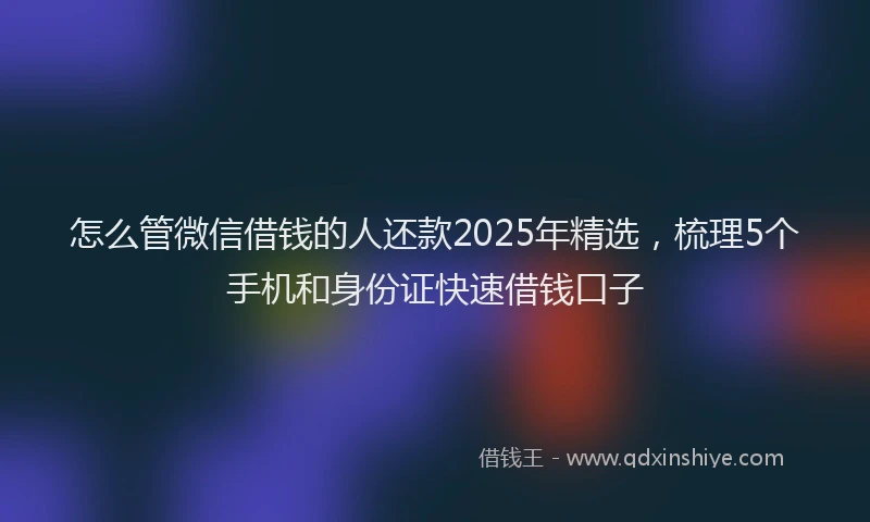 怎么管微信借钱的人还款2025年精选，梳理5个手机和身份证快速借钱口子