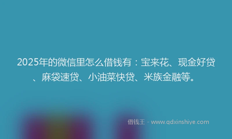 2025年的微信里怎么借钱有：宝来花、现金好贷、麻袋速贷、小油菜快贷、米族金融等。