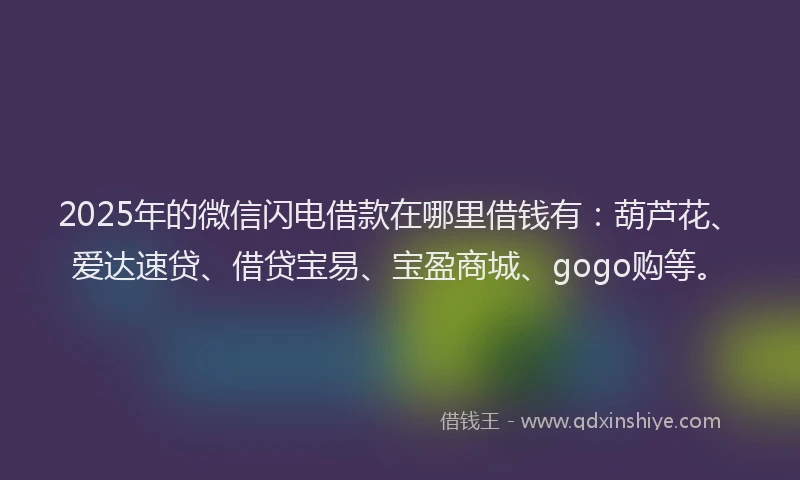 2025年的微信闪电借款在哪里借钱有：葫芦花、爱达速贷、借贷宝易、宝盈商城、gogo购等。