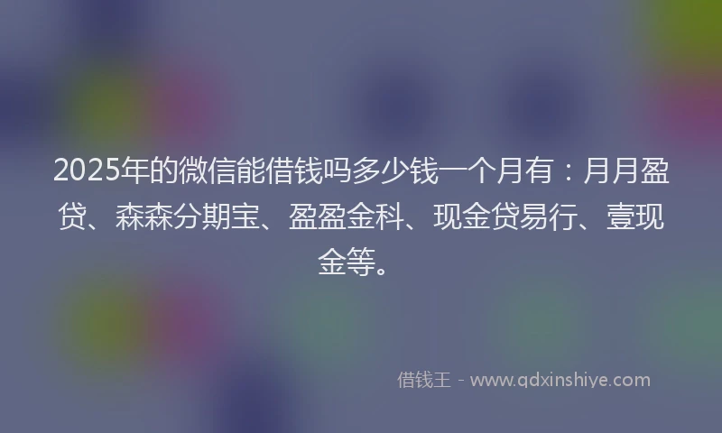 2025年的微信能借钱吗多少钱一个月有：月月盈贷、森森分期宝、盈盈金科、现金贷易行、壹现金等。