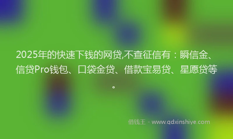 2025年的快速下钱的网贷,不查征信有：瞬信金、信贷Pro钱包、口袋金贷、借款宝易贷、星愿贷等。