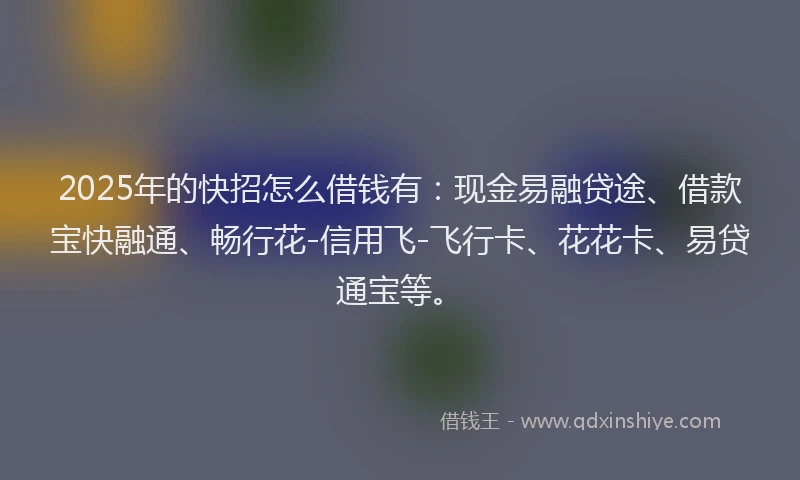 2025年的快招怎么借钱有：现金易融贷途、借款宝快融通、畅行花-信用飞-飞行卡、花花卡、易贷通宝等。