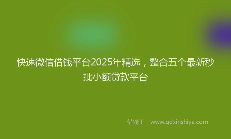 快速微信借钱平台2025年精选，整合五个最新秒批小额贷款平台