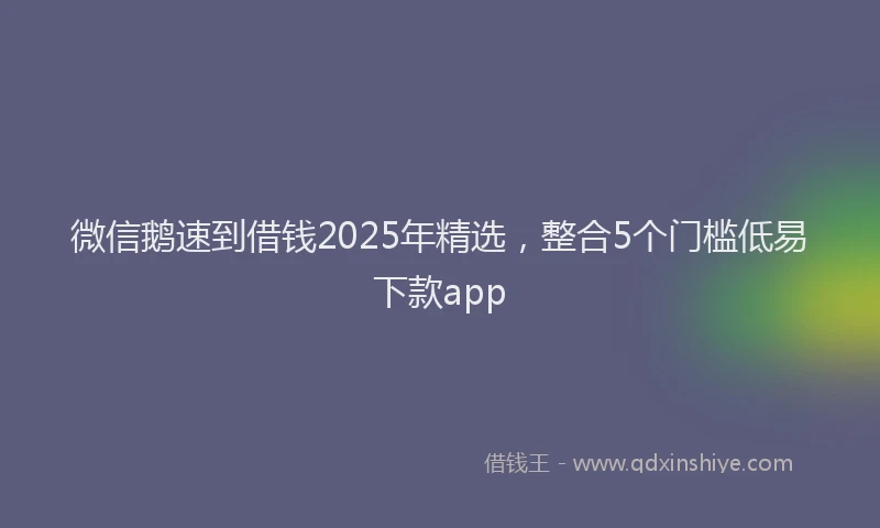 微信鹅速到借钱2025年精选，整合5个门槛低易下款app