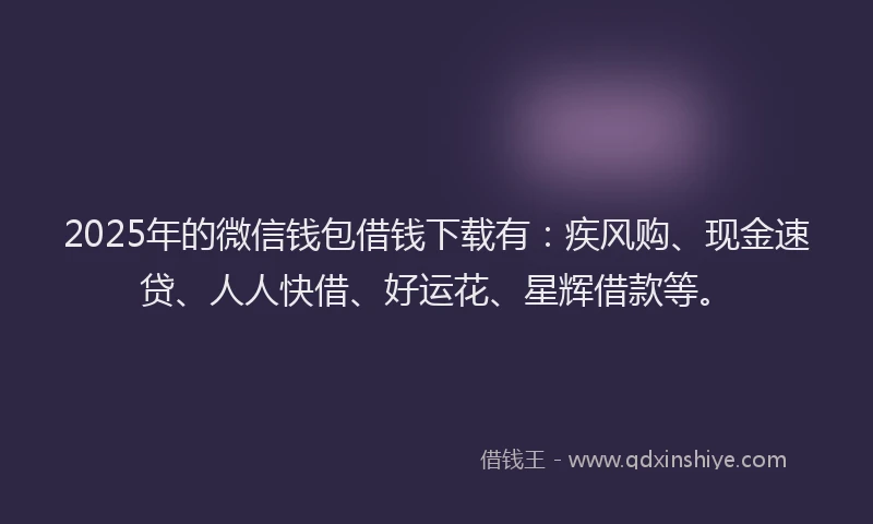 2025年的微信钱包借钱下载有：疾风购、现金速贷、人人快借、好运花、星辉借款等。
