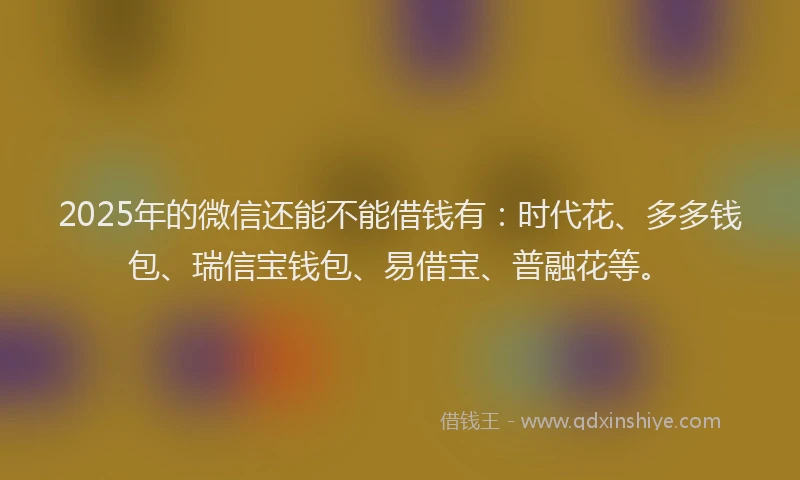 2025年的微信还能不能借钱有：时代花、多多钱包、瑞信宝钱包、易借宝、普融花等。