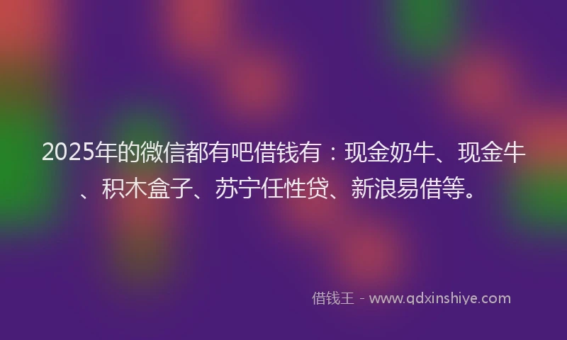 2025年的微信都有吧借钱有：现金奶牛、现金牛、积木盒子、苏宁任性贷、新浪易借等。