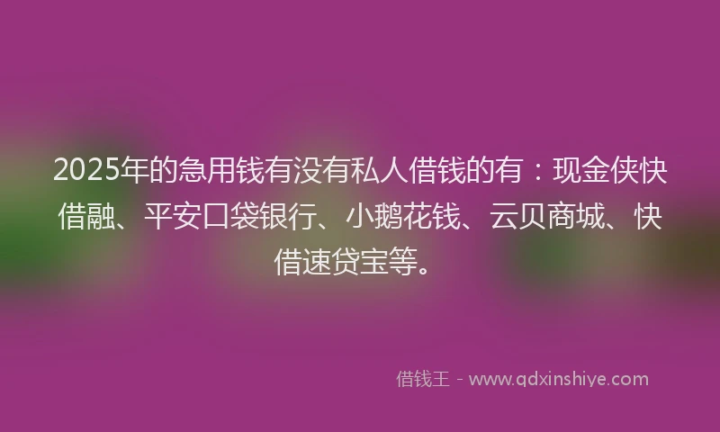 2025年的急用钱有没有私人借钱的有：现金侠快借融、平安口袋银行、小鹅花钱、云贝商城、快借速贷宝等。