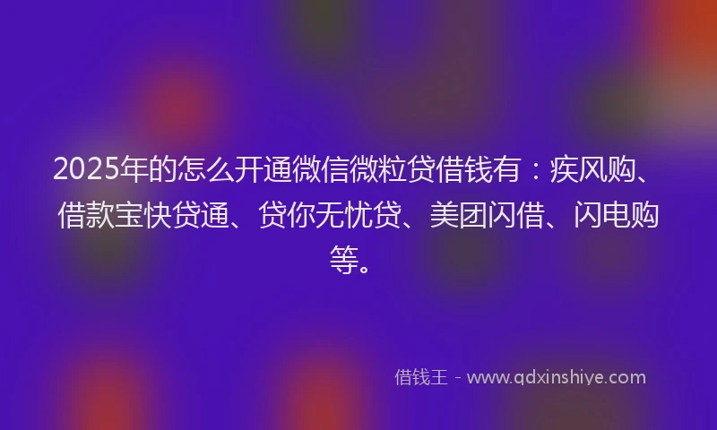 2025年的怎么开通微信微粒贷借钱有：疾风购、借款宝快贷通、贷你无忧贷、美团闪借、闪电购等。