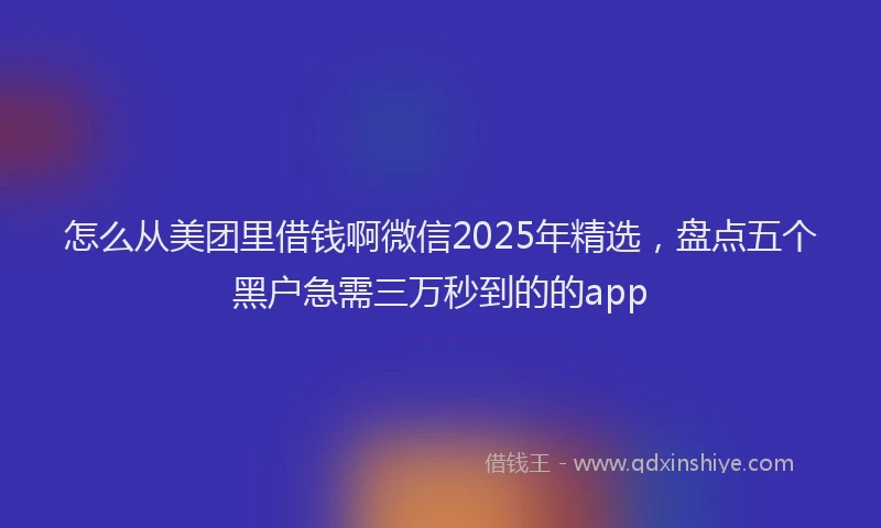 怎么从美团里借钱啊微信2025年精选，盘点五个黑户急需三万秒到的的app
