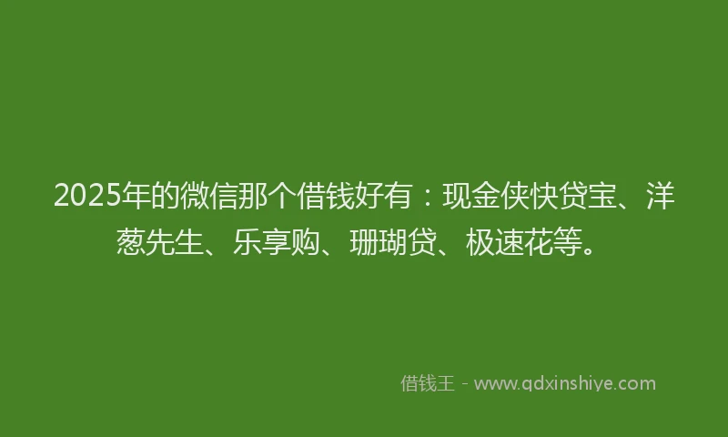 2025年的微信那个借钱好有：现金侠快贷宝、洋葱先生、乐享购、珊瑚贷、极速花等。