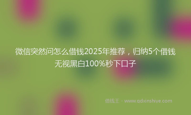 微信突然问怎么借钱2025年推荐，归纳5个借钱无视黑白100%秒下口子