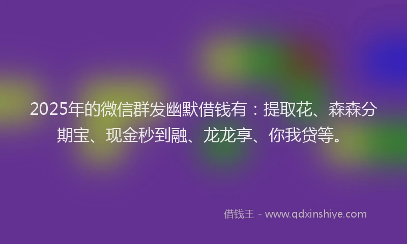 2025年的微信群发幽默借钱有：提取花、森森分期宝、现金秒到融、龙龙享、你我贷等。