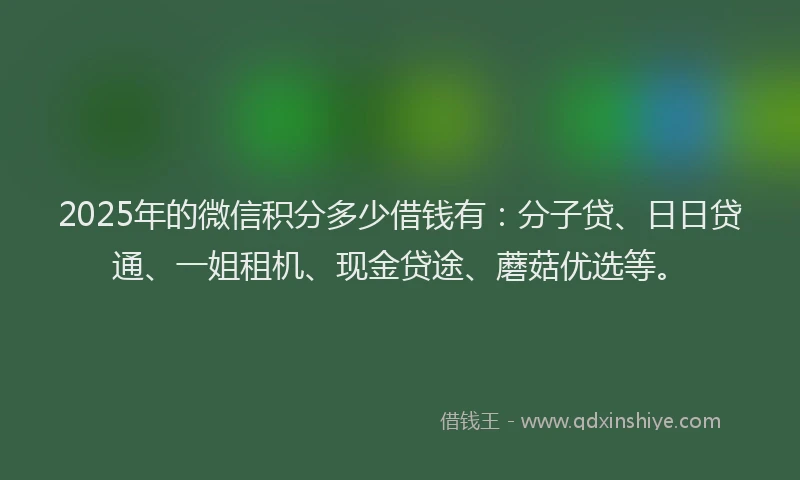 2025年的微信积分多少借钱有：分子贷、日日贷通、一姐租机、现金贷途、蘑菇优选等。