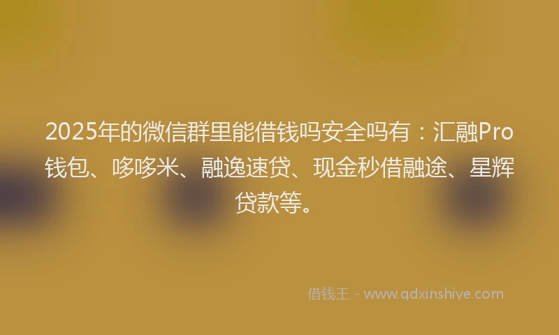2025年的微信群里能借钱吗安全吗有：汇融Pro钱包、哆哆米、融逸速贷、现金秒借融途、星辉贷款等。