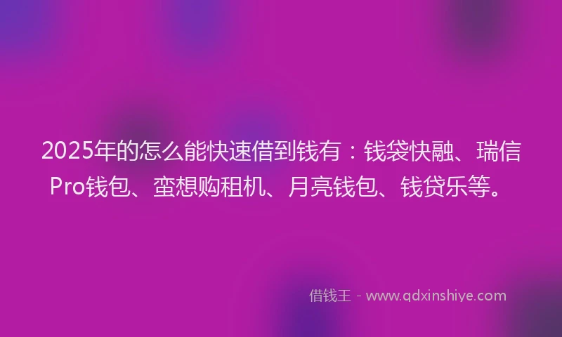 2025年的怎么能快速借到钱有：钱袋快融、瑞信Pro钱包、蛮想购租机、月亮钱包、钱贷乐等。