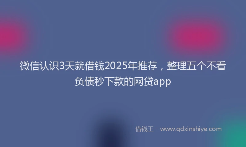 微信认识3天就借钱2025年推荐，整理五个不看负债秒下款的网贷app