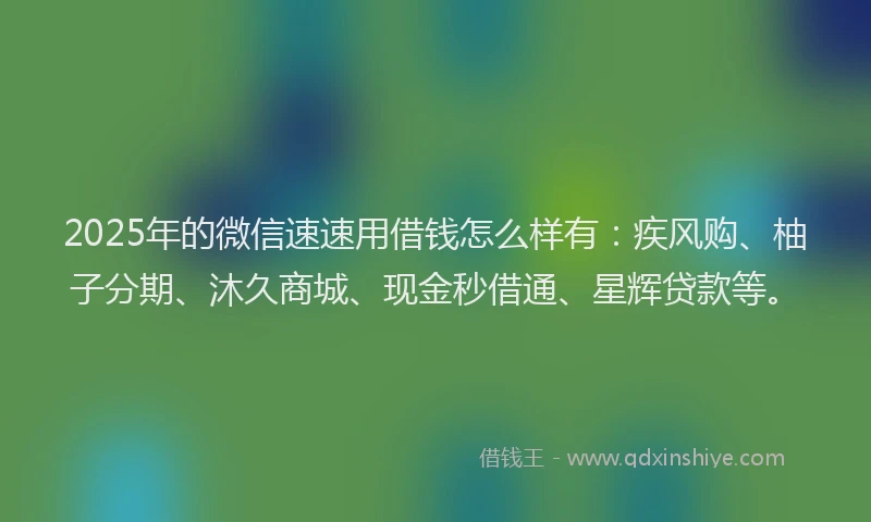 2025年的微信速速用借钱怎么样有：疾风购、柚子分期、沐久商城、现金秒借通、星辉贷款等。