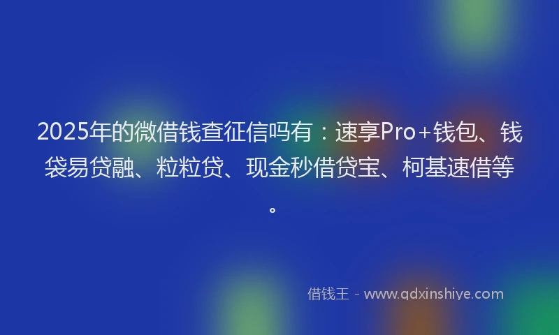 2025年的微借钱查征信吗有：速享Pro+钱包、钱袋易贷融、粒粒贷、现金秒借贷宝、柯基速借等。