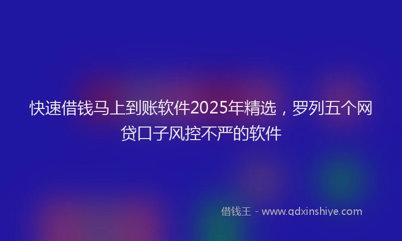 快速借钱马上到账软件2025年精选，罗列五个网贷口子风控不严的软件