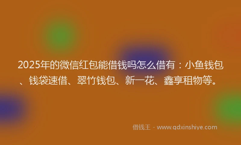 2025年的微信红包能借钱吗怎么借有：小鱼钱包、钱袋速借、翠竹钱包、新一花、鑫享租物等。