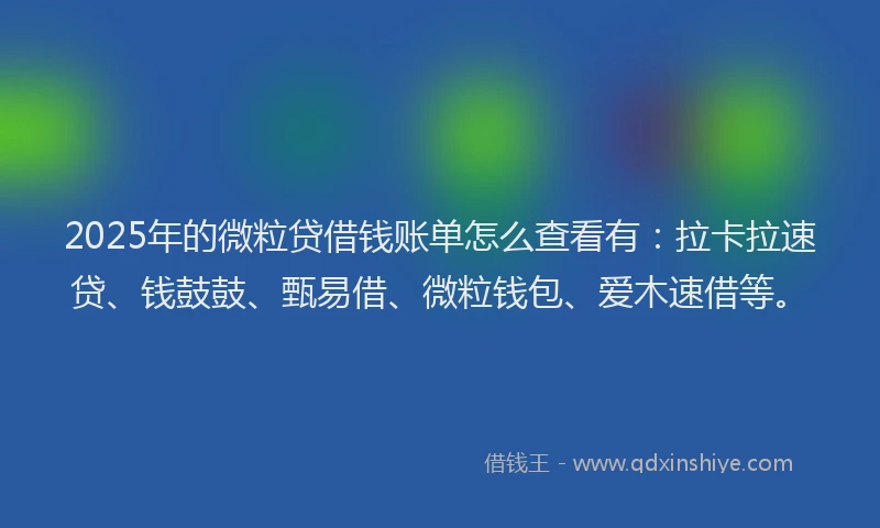 2025年的微粒贷借钱账单怎么查看有：拉卡拉速贷、钱鼓鼓、甄易借、微粒钱包、爱木速借等。