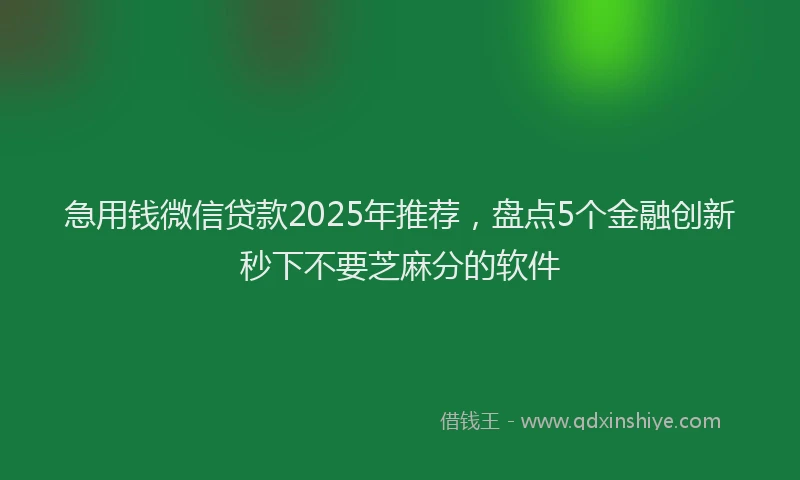急用钱微信贷款2025年推荐，盘点5个金融创新秒下不要芝麻分的软件