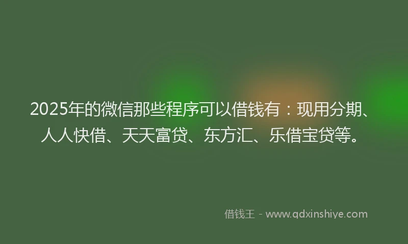 2025年的微信那些程序可以借钱有：现用分期、人人快借、天天富贷、东方汇、乐借宝贷等。