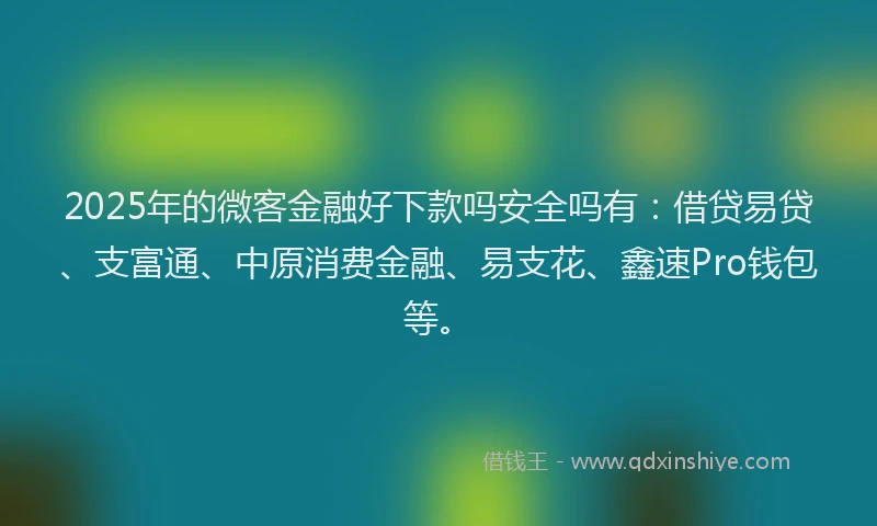 2025年的微客金融好下款吗安全吗有：借贷易贷、支富通、中原消费金融、易支花、鑫速Pro钱包等。