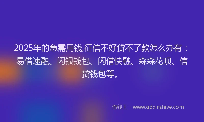 2025年的急需用钱,征信不好贷不了款怎么办有：易借速融、闪银钱包、闪借快融、森森花呗、信贷钱包等。