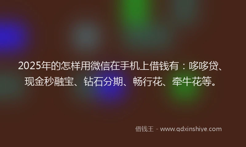2025年的怎样用微信在手机上借钱有：哆哆贷、现金秒融宝、钻石分期、畅行花、牵牛花等。