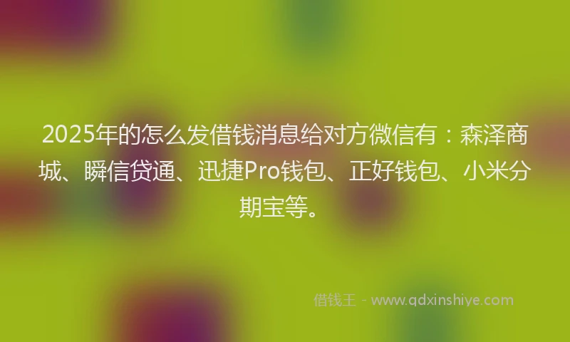 2025年的怎么发借钱消息给对方微信有：森泽商城、瞬信贷通、迅捷Pro钱包、正好钱包、小米分期宝等。