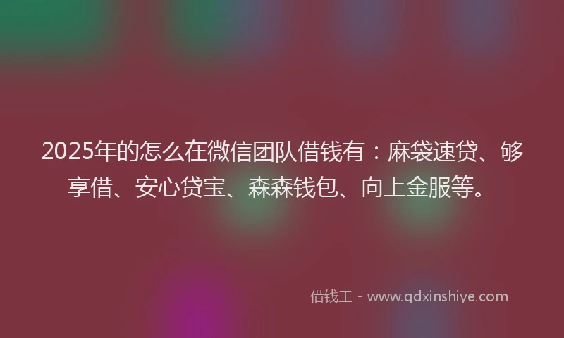 2025年的怎么在微信团队借钱有：麻袋速贷、够享借、安心贷宝、森森钱包、向上金服等。