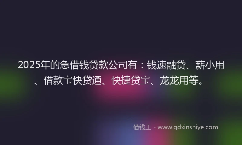 2025年的急借钱贷款公司有：钱速融贷、薪小用、借款宝快贷通、快捷贷宝、龙龙用等。