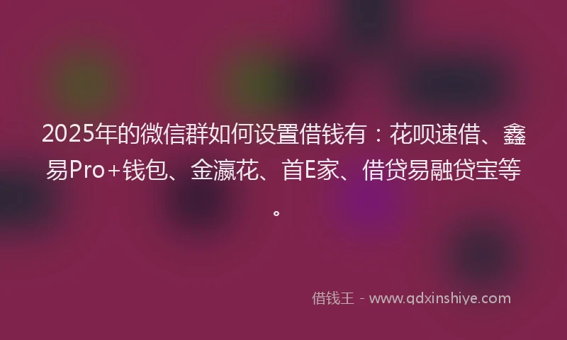 2025年的微信群如何设置借钱有：花呗速借、鑫易Pro+钱包、金瀛花、首E家、借贷易融贷宝等。