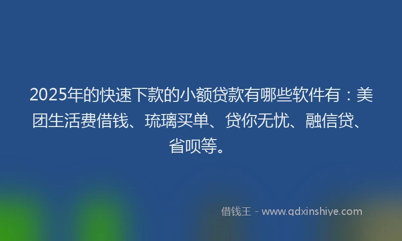 2025年的快速下款的小额贷款有哪些软件有：美团生活费借钱、琉璃买单、贷你无忧、融信贷、省呗等。