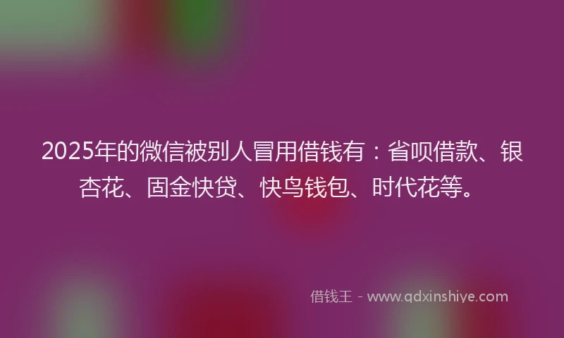 2025年的微信被别人冒用借钱有：省呗借款、银杏花、固金快贷、快鸟钱包、时代花等。
