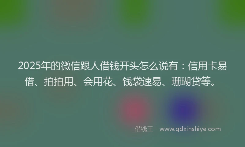 2025年的微信跟人借钱开头怎么说有：信用卡易借、拍拍用、会用花、钱袋速易、珊瑚贷等。