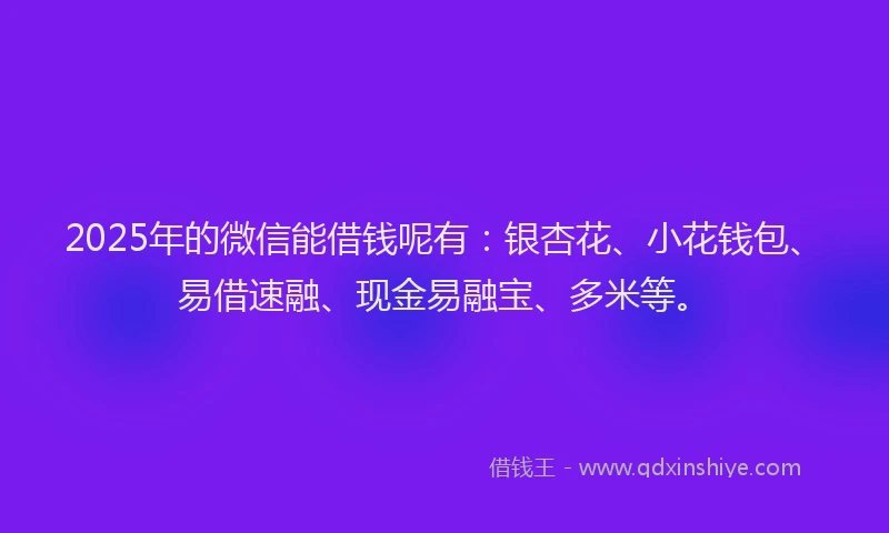 2025年的微信能借钱呢有：银杏花、小花钱包、易借速融、现金易融宝、多米等。
