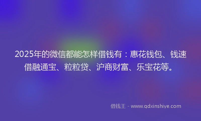 2025年的微信都能怎样借钱有：惠花钱包、钱速借融通宝、粒粒贷、沪商财富、乐宝花等。