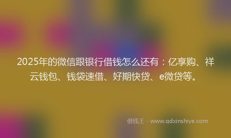 2025年的微信跟银行借钱怎么还有：亿享购、祥云钱包、钱袋速借、好期快贷、e微贷等。