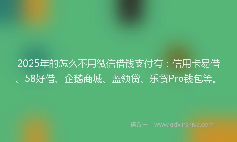2025年的怎么不用微信借钱支付有：信用卡易借、58好借、企鹅商城、蓝领贷、乐贷Pro钱包等。