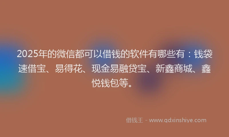2025年的微信都可以借钱的软件有哪些有：钱袋速借宝、易得花、现金易融贷宝、新鑫商城、鑫悦钱包等。