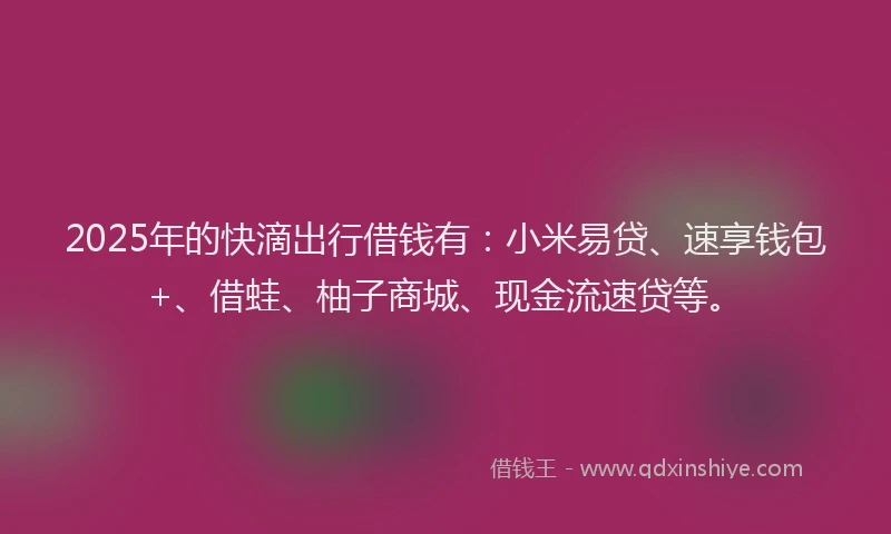2025年的快滴出行借钱有：小米易贷、速享钱包+、借蛙、柚子商城、现金流速贷等。
