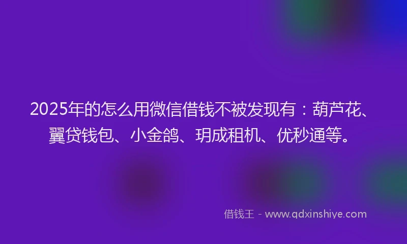 2025年的怎么用微信借钱不被发现有：葫芦花、翼贷钱包、小金鸽、玥成租机、优秒通等。