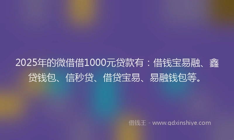 2025年的微借借1000元贷款有：借钱宝易融、鑫贷钱包、信秒贷、借贷宝易、易融钱包等。