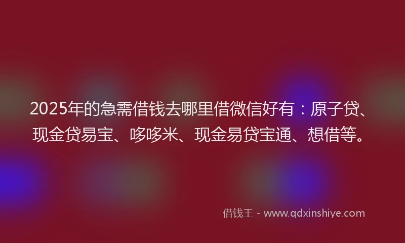 2025年的急需借钱去哪里借微信好有：原子贷、现金贷易宝、哆哆米、现金易贷宝通、想借等。